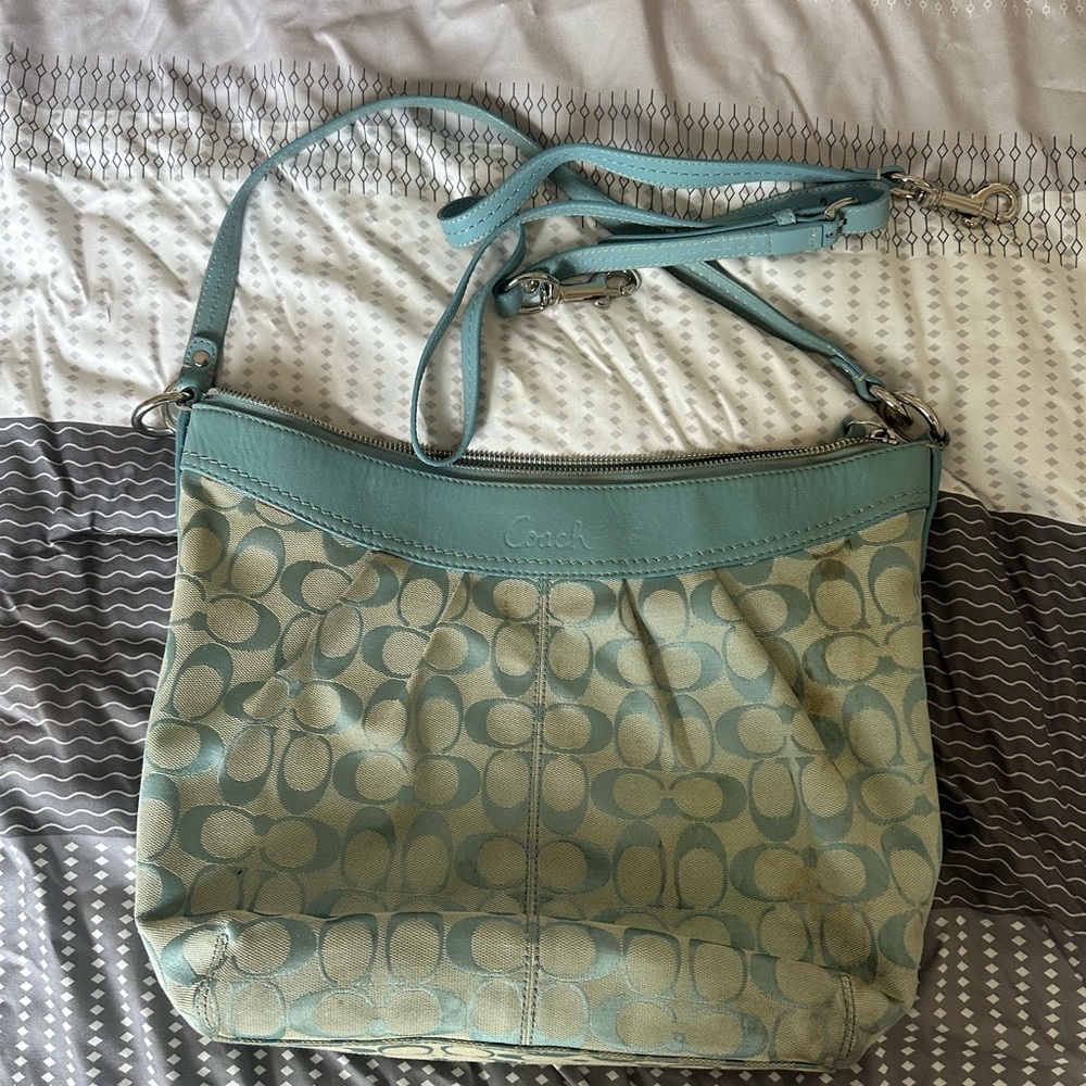 Coach Blue and Cream Geometric Shoulder Bag